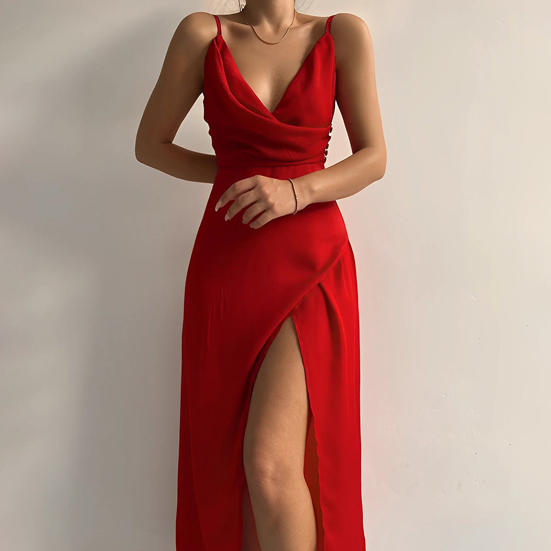 Robe Longue Maxi Élégante pour Femme | Bretelles Fines & Fente Haute