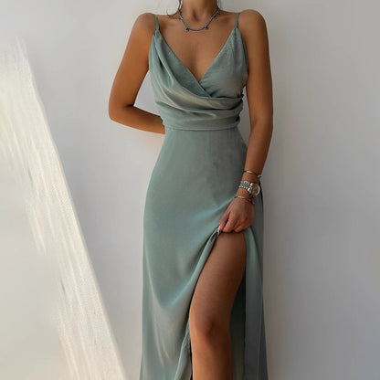 Robe Longue Maxi Élégante pour Femme | Bretelles Fines & Fente Haute