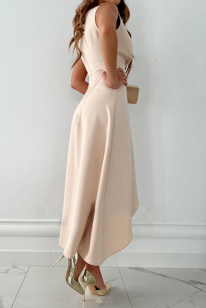 Robe Midi Cache-Cœur Femme Élégante – Col V Asymétrique