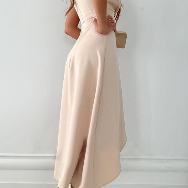 Robe Midi Cache-Cœur Femme Élégante – Col V Asymétrique