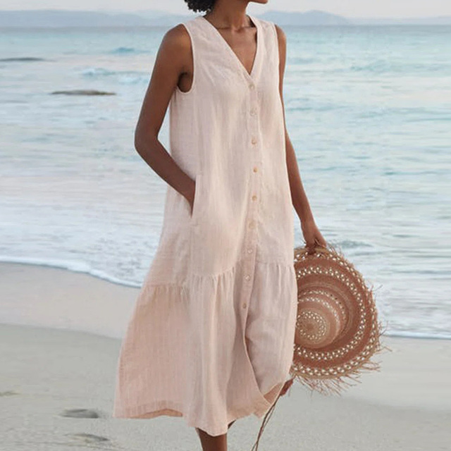 Robe d'été Midi pour Femmes - Ample & Boutonnée