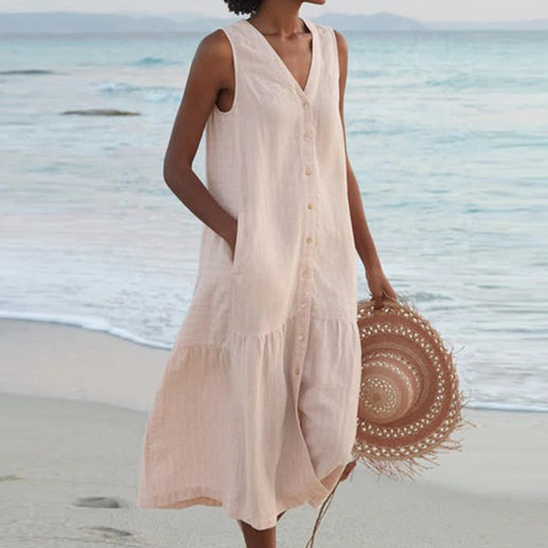 Robe d'été Midi pour Femmes - Ample & Boutonnée