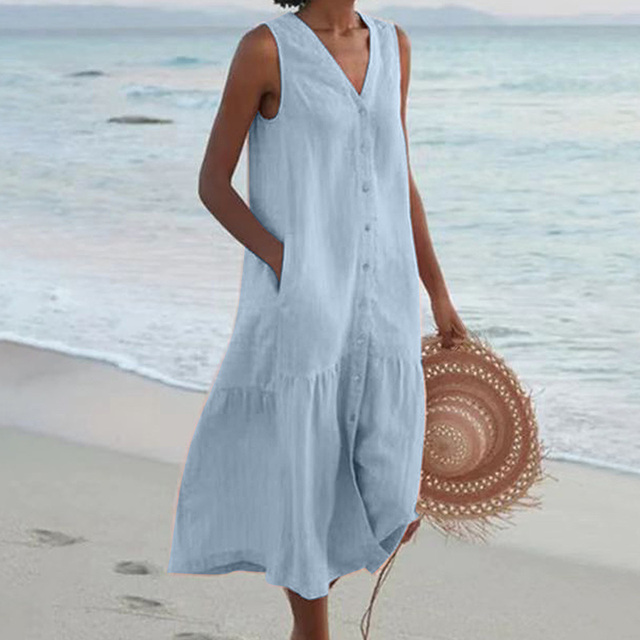 Robe d'été Midi pour Femmes - Ample & Boutonnée