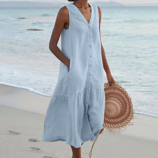 Robe d'été Midi pour Femmes - Ample & Boutonnée