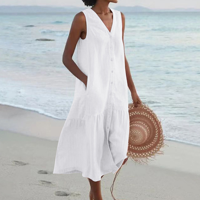 Robe d'été Midi pour Femmes - Ample & Boutonnée
