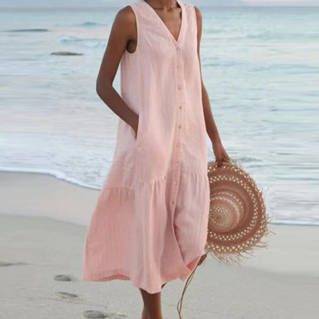 Robe d'été Midi pour Femmes - Ample & Boutonnée