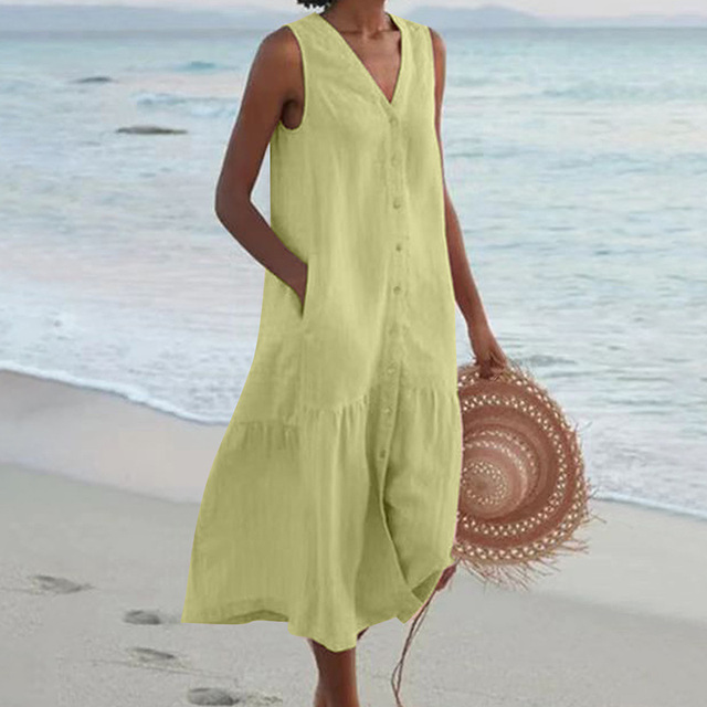 Robe d'été Midi pour Femmes - Ample & Boutonnée
