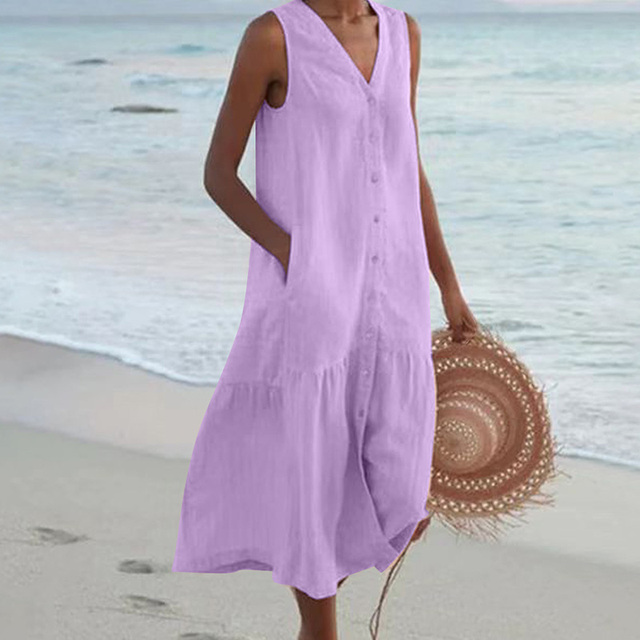 Robe d'été Midi pour Femmes - Ample & Boutonnée
