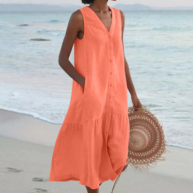 Robe d'été Midi pour Femmes - Ample & Boutonnée