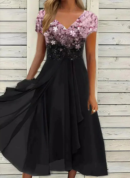 Robe Soirée Midi Fleurie Femme - Élégance Florale