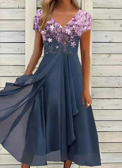 Robe Soirée Midi Fleurie Femme - Élégance Florale
