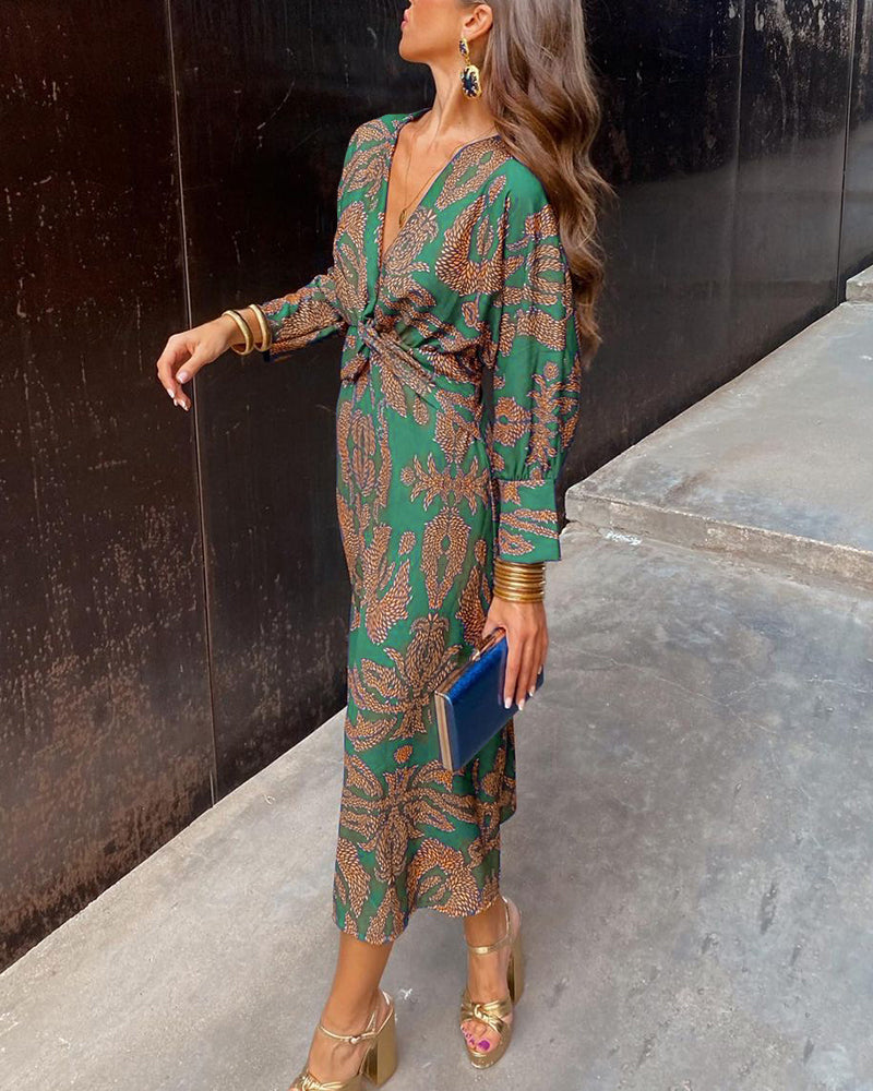 Robe Midi Élégante Femme à Décolleté en V – Silhouette Flatteuse et Raffinée