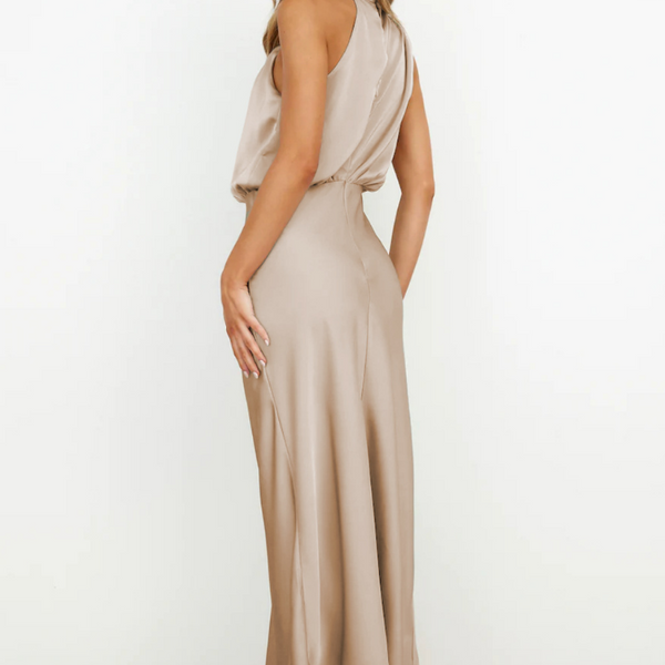 Robe Midi Élégante Femme avec Col Asymétrique – Chic & Moderne