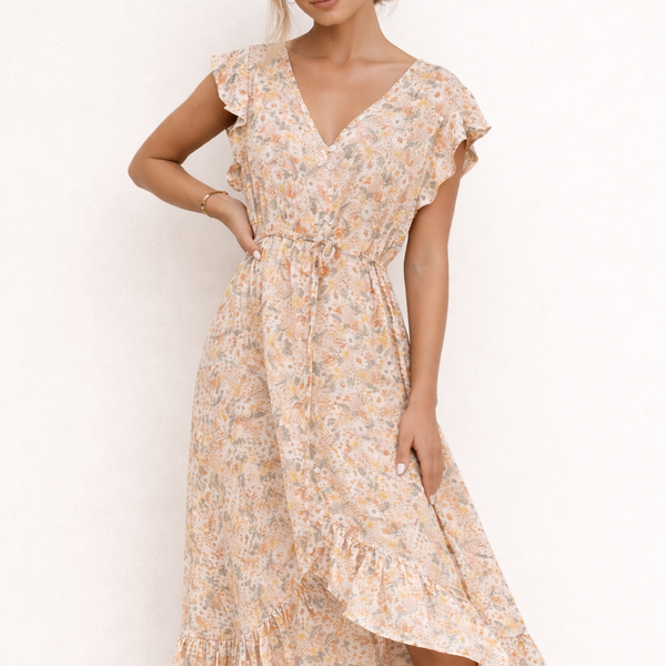 Robe Midi Florale Élégante pour Femmes - Coupe Fluide et Confort Absolu