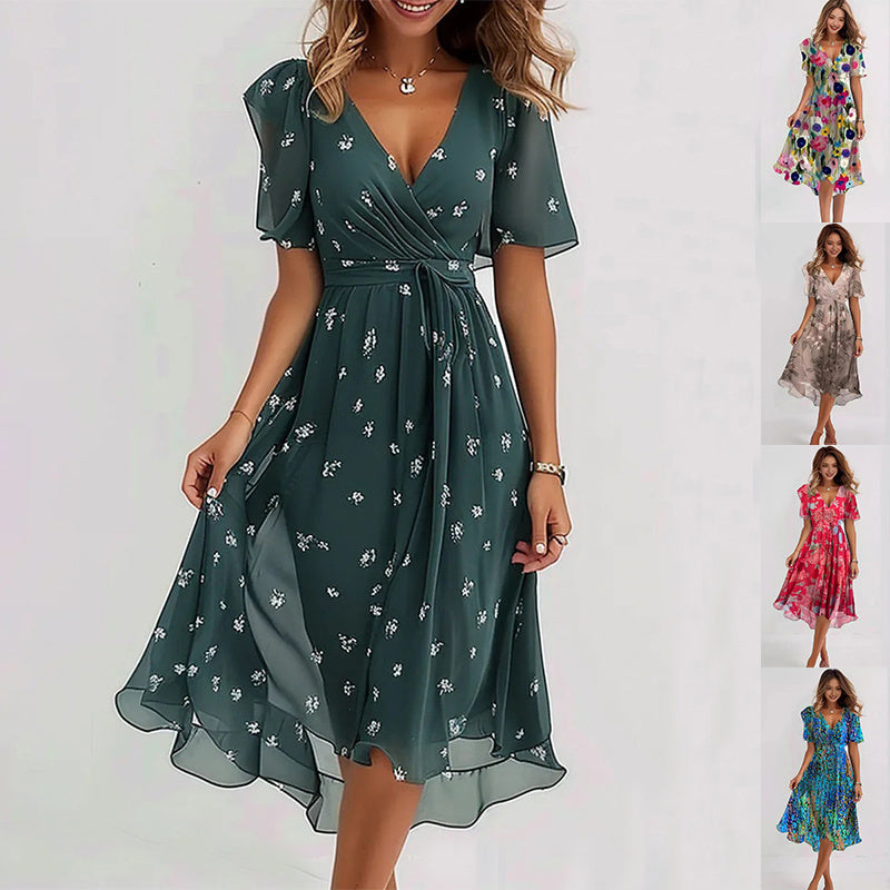 Robe Midi Florale Élégante pour Femmes - Style Automnal Chic