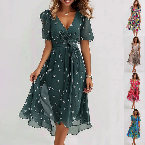 Robe Midi Florale Élégante pour Femmes - Style Automnal Chic