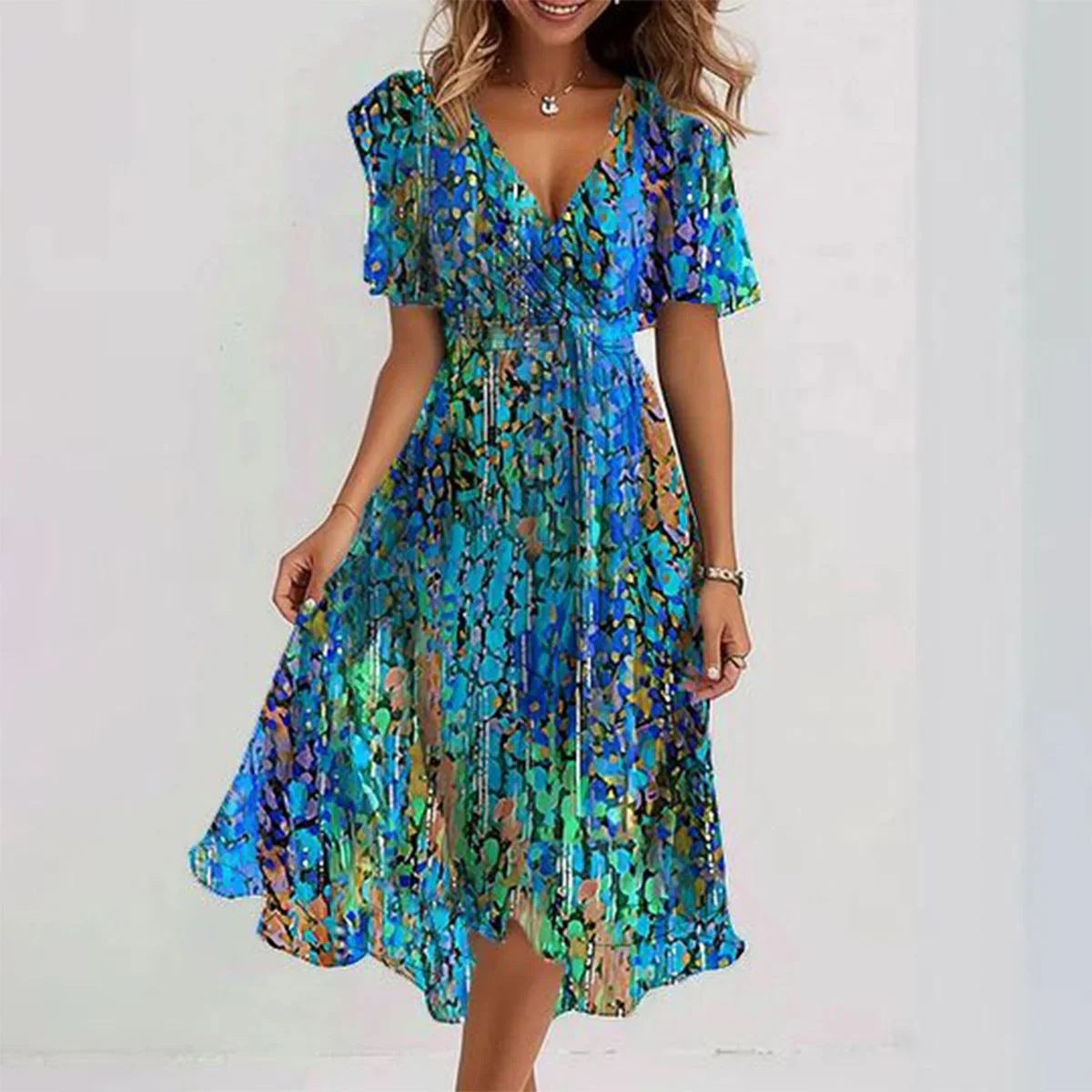 Robe Midi Florale Élégante pour Femmes - Style Automnal Chic