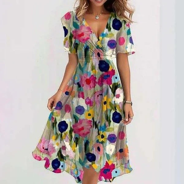 Robe Midi Florale Élégante pour Femmes - Style Automnal Chic