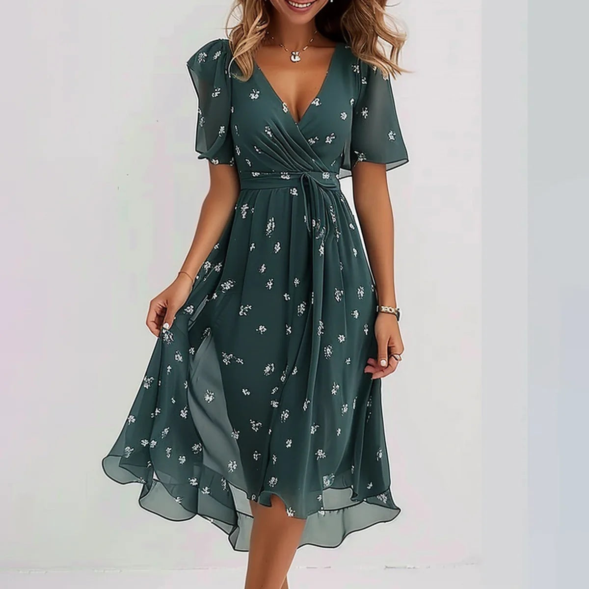 Robe Midi Florale Élégante pour Femmes - Style Automnal Chic