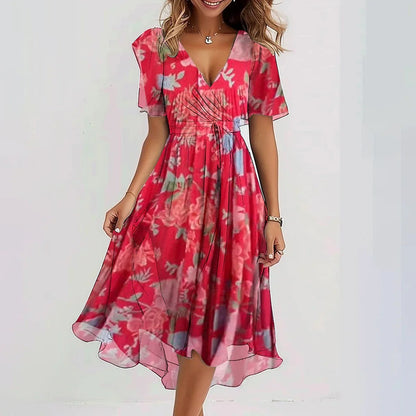 Robe Midi Florale Élégante pour Femmes - Style Automnal Chic