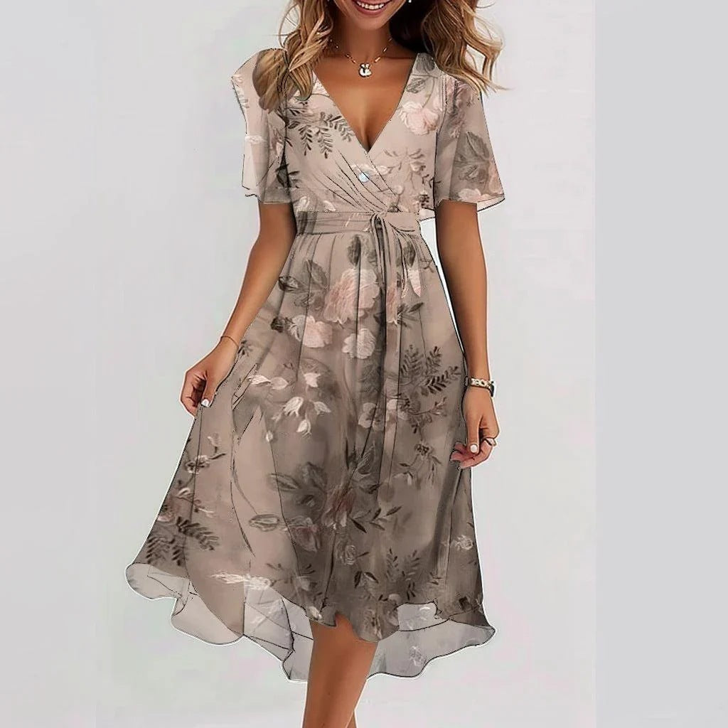 Robe Midi Florale Élégante pour Femmes - Style Automnal Chic