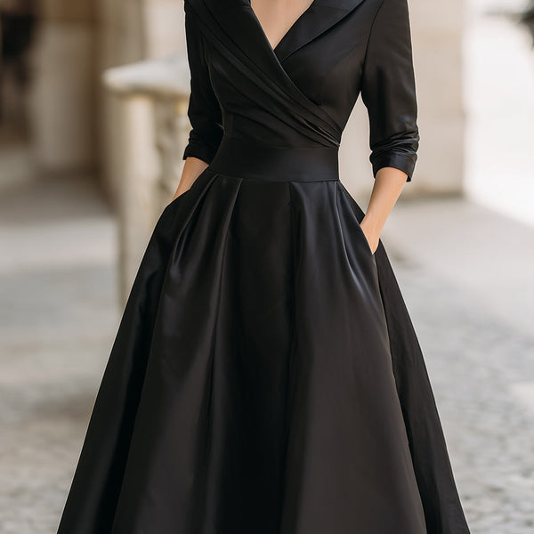 Robe Midi Élégante Plissée Trapèze pour Femme – Vintage & Chic