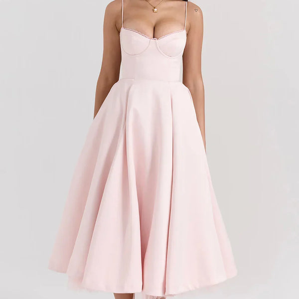 Robe Midi Satin - Élégante - Corset - Bretelles