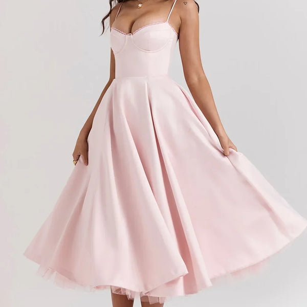 Robe Midi Satin - Élégante - Corset - Bretelles
