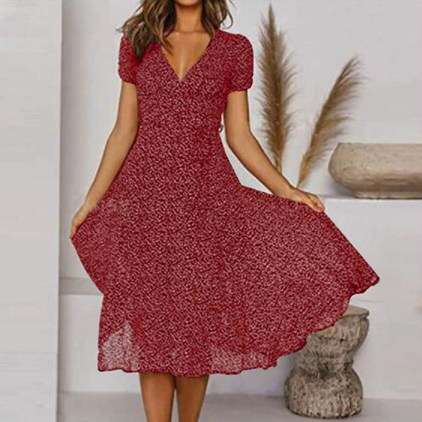 Robe Midi Évasée pour Femmes - Élégance Légère et Encolure en V