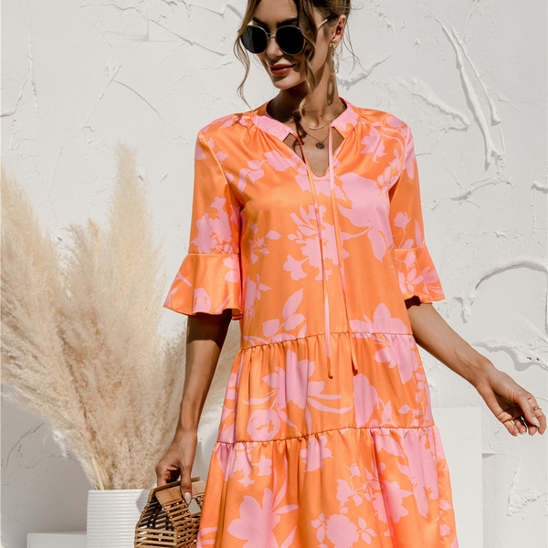 Robe Mini Femme à Volants Col V – Style Été Chic et Confortable