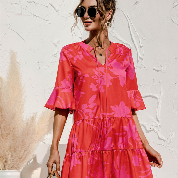 Robe Mini Femme à Volants Col V – Style Été Chic et Confortable