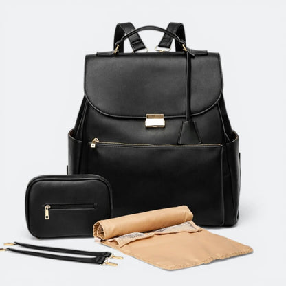 Sac à Dos à Langer en Cuir Noir - | AïtaVia