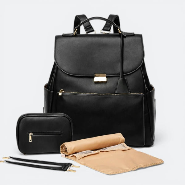 Sac à Dos à Langer en Cuir Noir - | AïtaVia