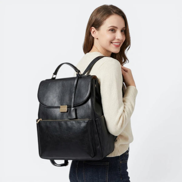 Sac à Dos à Langer en Cuir Sable Rosé - | AïtaVia