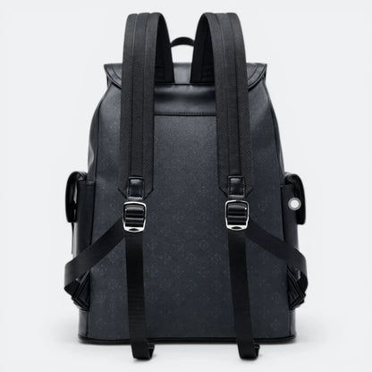 Sac à Dos Cuir à Rabat Motif Géométrique Gris - | AïtaVia