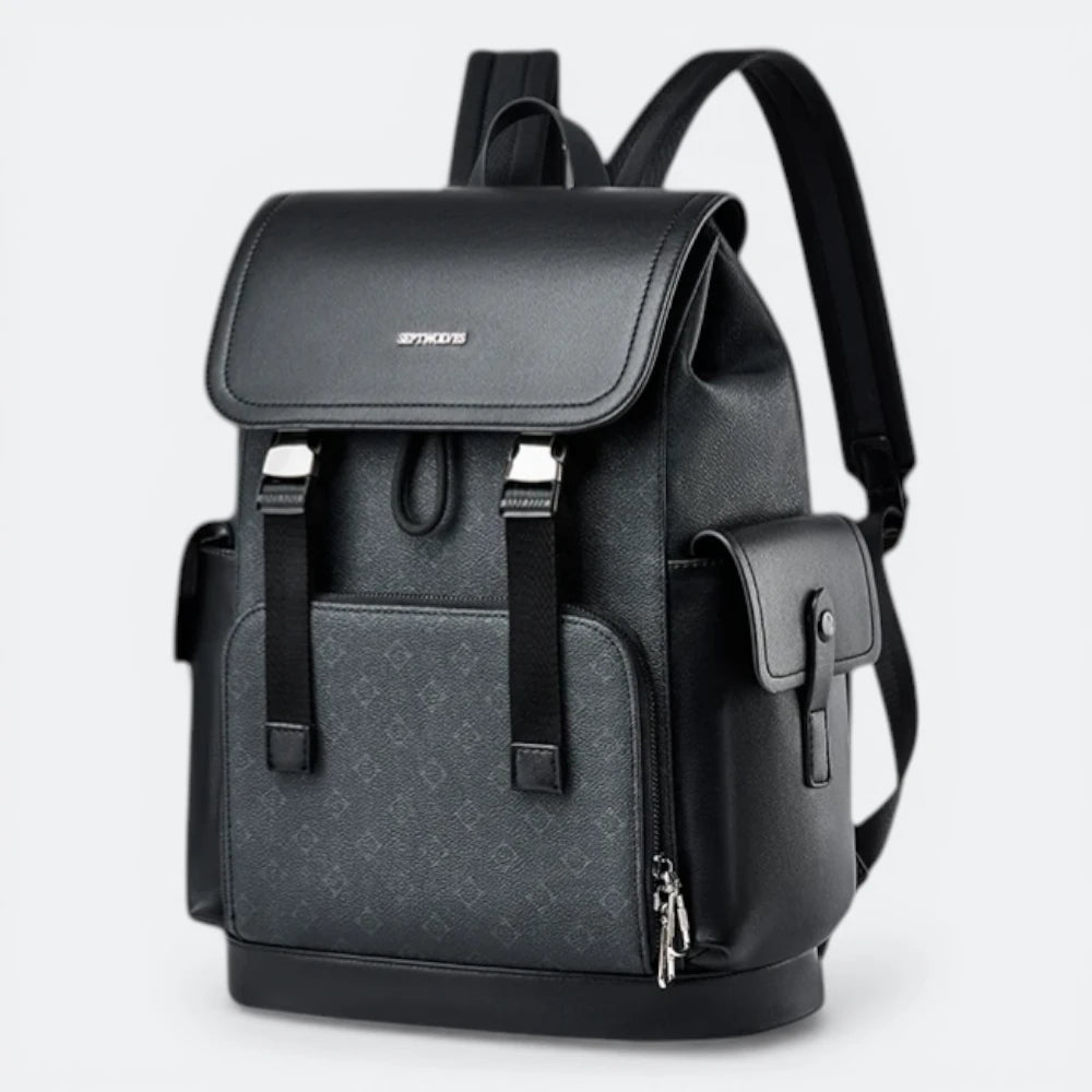 Sac à Dos Cuir à Rabat Motif Géométrique Gris - | AïtaVia