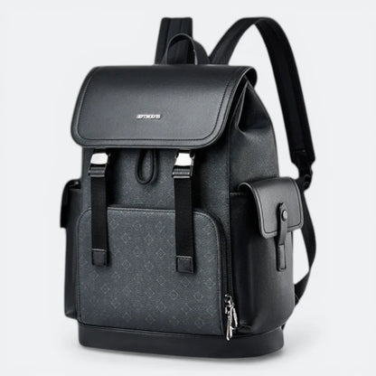 Sac à Dos Cuir à Rabat Motif Géométrique Gris - | AïtaVia