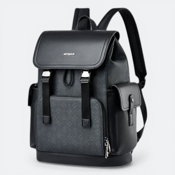 Sac à Dos Cuir à Rabat Motif Géométrique Gris - | AïtaVia