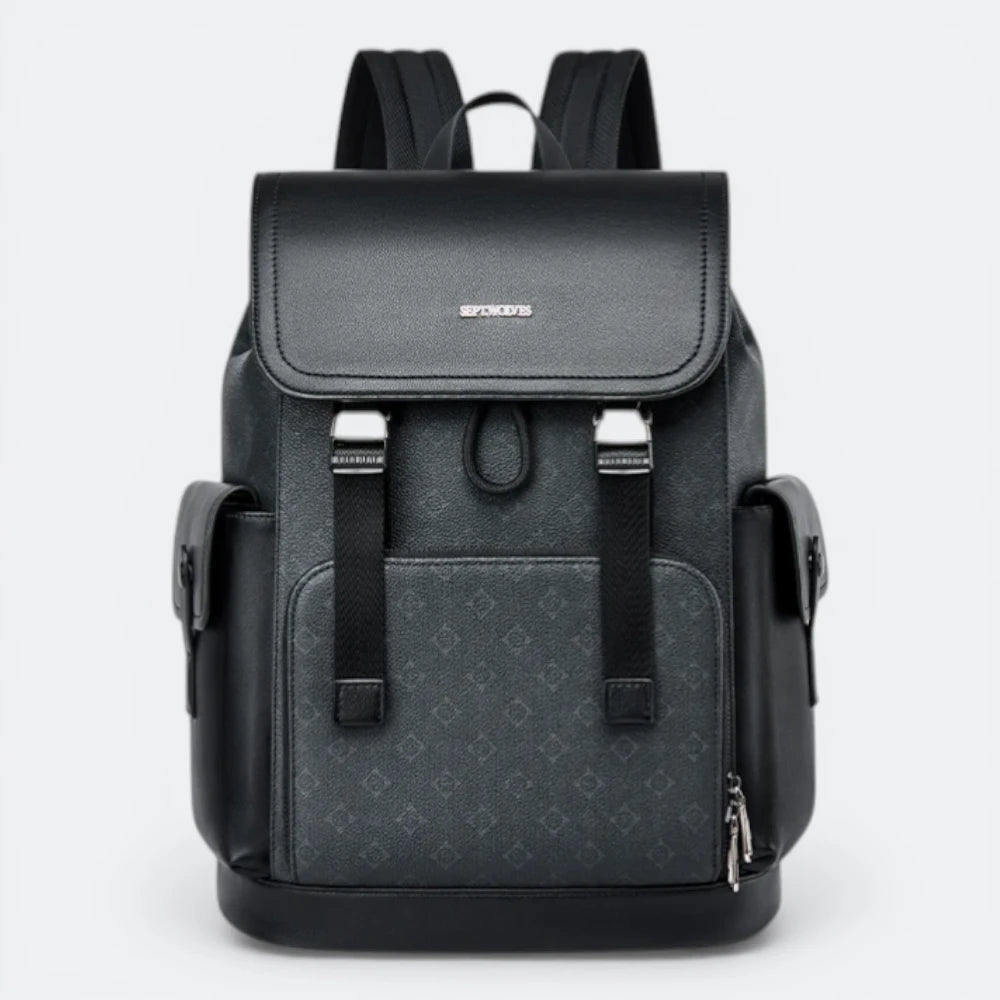 Sac à Dos Cuir à Rabat Motif Géométrique Gris - | AïtaVia
