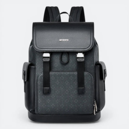 Sac à Dos Cuir à Rabat Motif Géométrique Gris - | AïtaVia