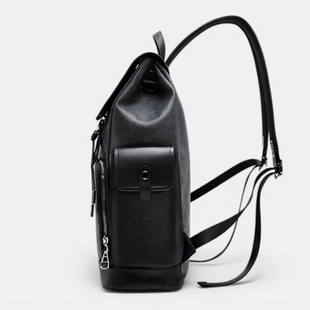 Sac à Dos Cuir à Rabat Motif Géométrique Gris - | AïtaVia