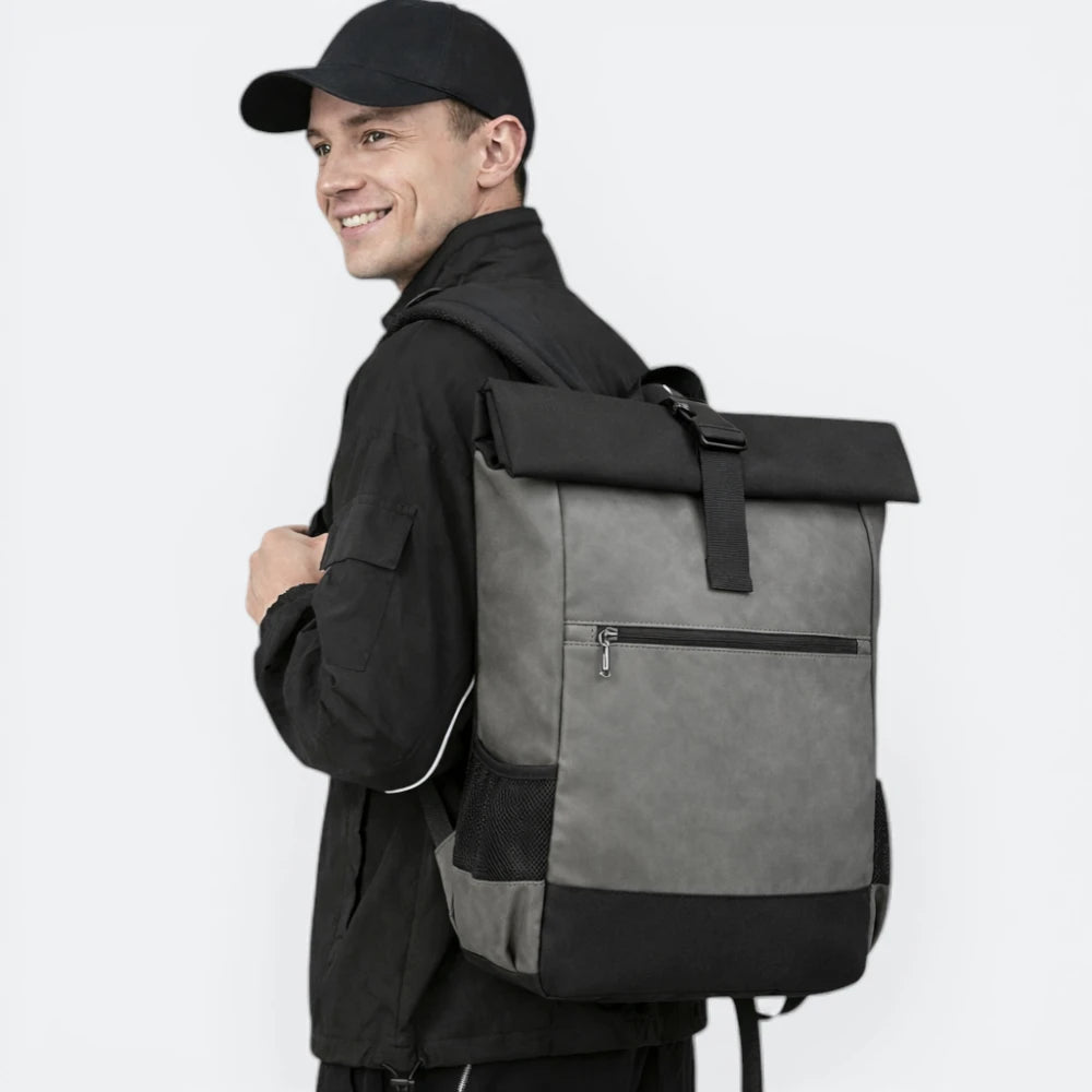 Sac à Dos Cuir Ordinateur Portable Bleu Gris - | AïtaVia