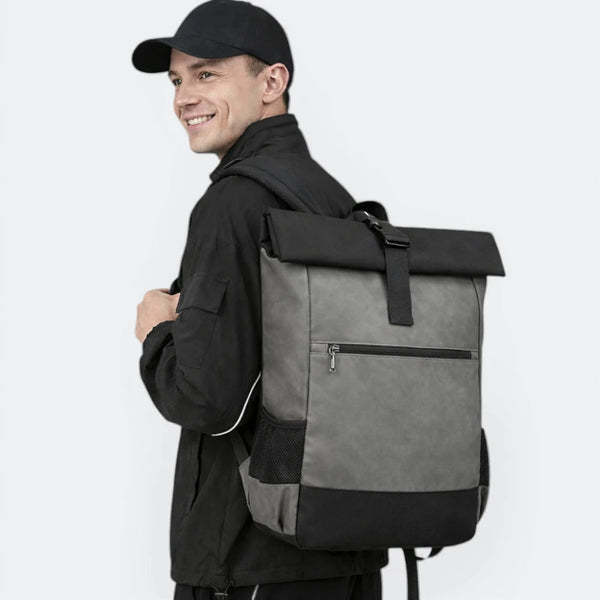 Sac à Dos Cuir Ordinateur Portable Bleu Gris - | AïtaVia