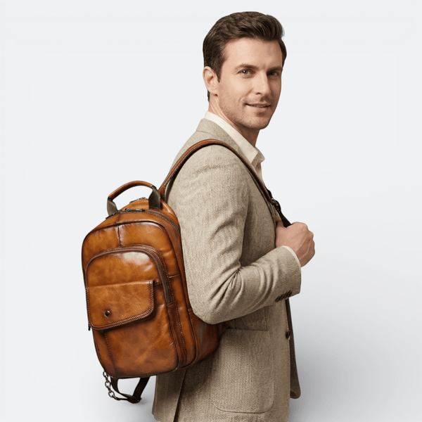 Sac à Dos Cuir Véritable Homme Orange Cuivré - | AïtaVia