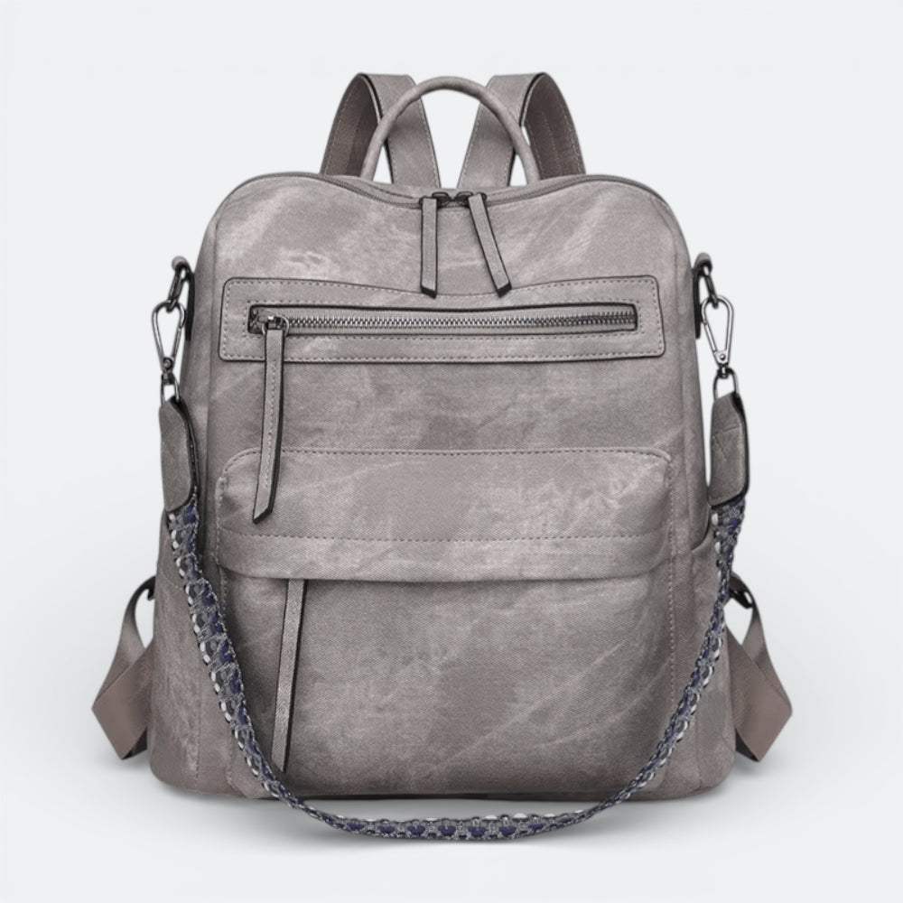 Sac à Dos en Cuir Imperméable Gris Taupe - | AïtaVia