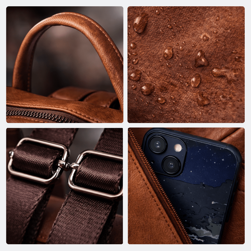 Sac à Dos en Cuir Imperméable Gris Taupe - | AïtaVia