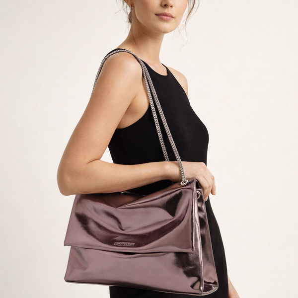 Sac à bandoulière pour femme avec rabat et chaîne en métal