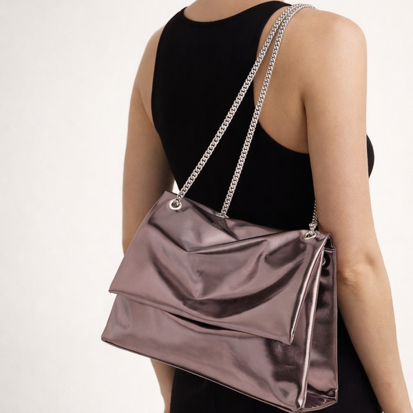 Sac à bandoulière pour femme avec rabat et chaîne en métal