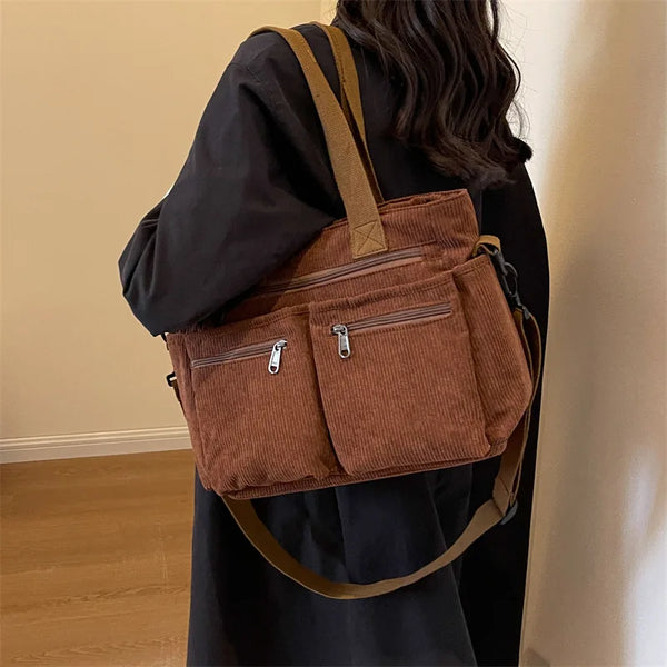 Sac à Bandoulière Femme en Velours Côtelé Élégant