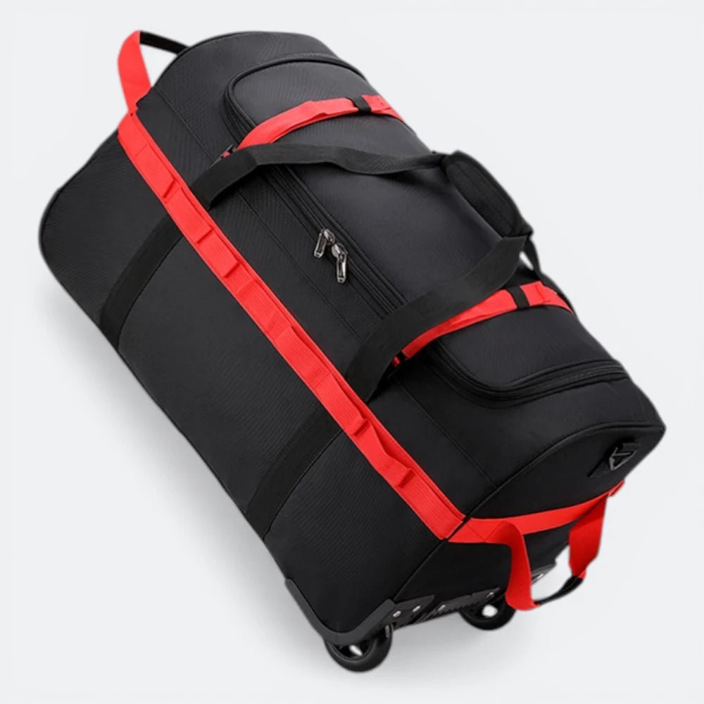 Sac de Voyage Polochon à Roulettes Noir & Rouge Fraise - | AïtaVia